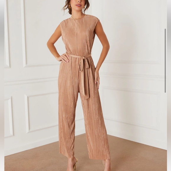 Vici Collection Working Girl Plisse Tie Waist Jumpsuit - Picture 3 of 6